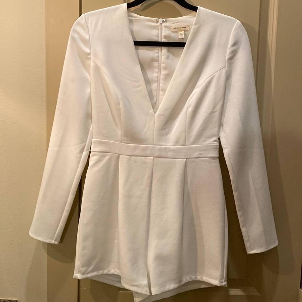 White polyester long-sleeve romper
